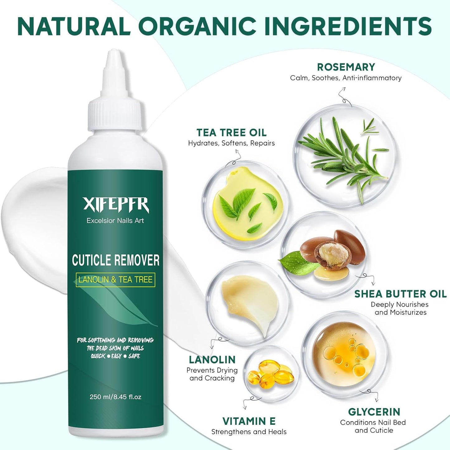 Cuticle Remover, 8.45 FL OZ Cuticle Softener, Instant Cuticle Remover Liquid, Salon Quality Cuticle Cream Professional Nail Care, Removes Cuticles in Seconds, Rosemary Scent, Gifts for Women