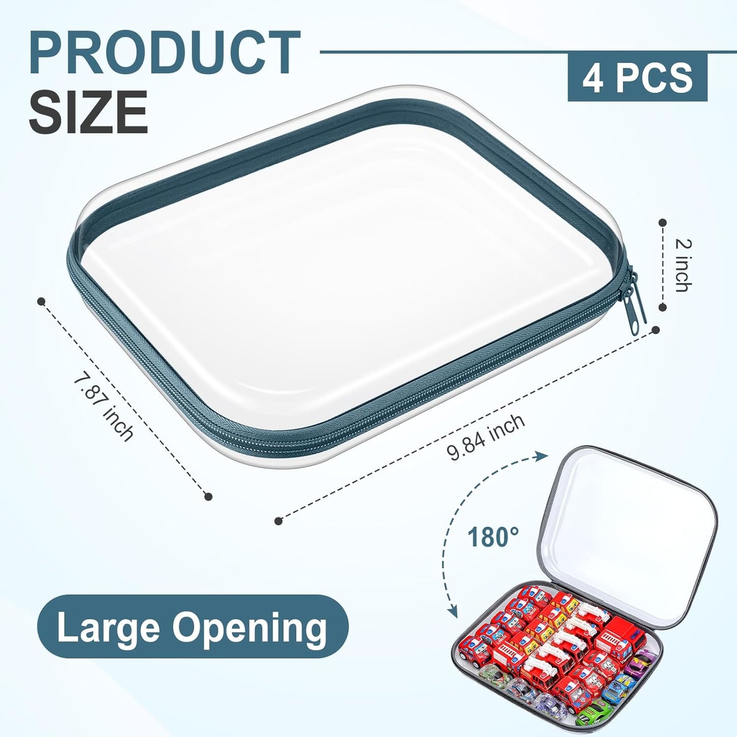 Hoolerry 4 Pcs Hard Clear Zipper Case Makeup Bags Plastic Pencil Pouch Transparent Storage Box Containers for Cosmetics, Snacks, Building Blocks, Puzzles(Morandi,9.8 x 7.9 x 2 in)