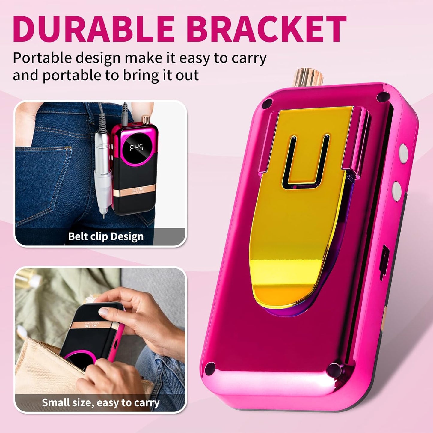 Electric Nail Drill Professional Kit - 45000RPM Electric Nail File Efile Portable Nail Drill Cordless with Bits & Base,E File Machine Nail Grinder for Women (Rose Red)