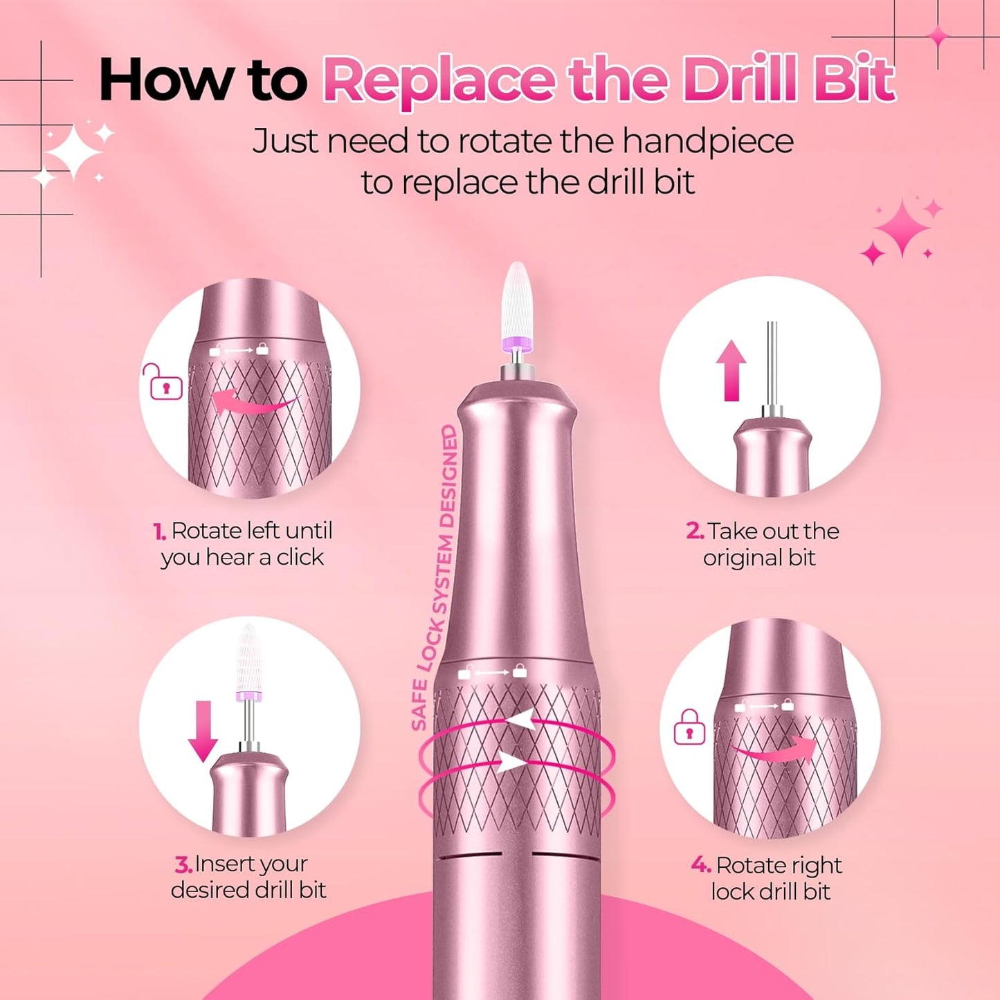Nail Drill Electric File: 40000RPM Professional E File Kit E File Machine Filer for Shaping, Buffing, Removing Acrylic Gel Nails, Manicure Pedicure Kit with 12Pcs Nail Bits, Home Salon Use
