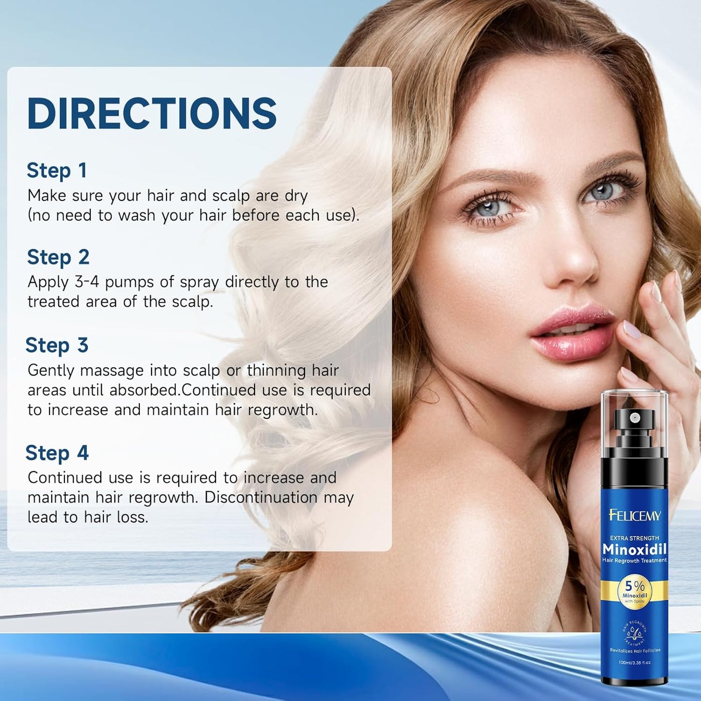 5% Minoxidil for Men and Women Hair Growth, Minoxidil Spray For Beard Growth Serum, Combat Hair Thinning and Loss, Strengthen Regrowth Treatment 3.38 Fl Oz