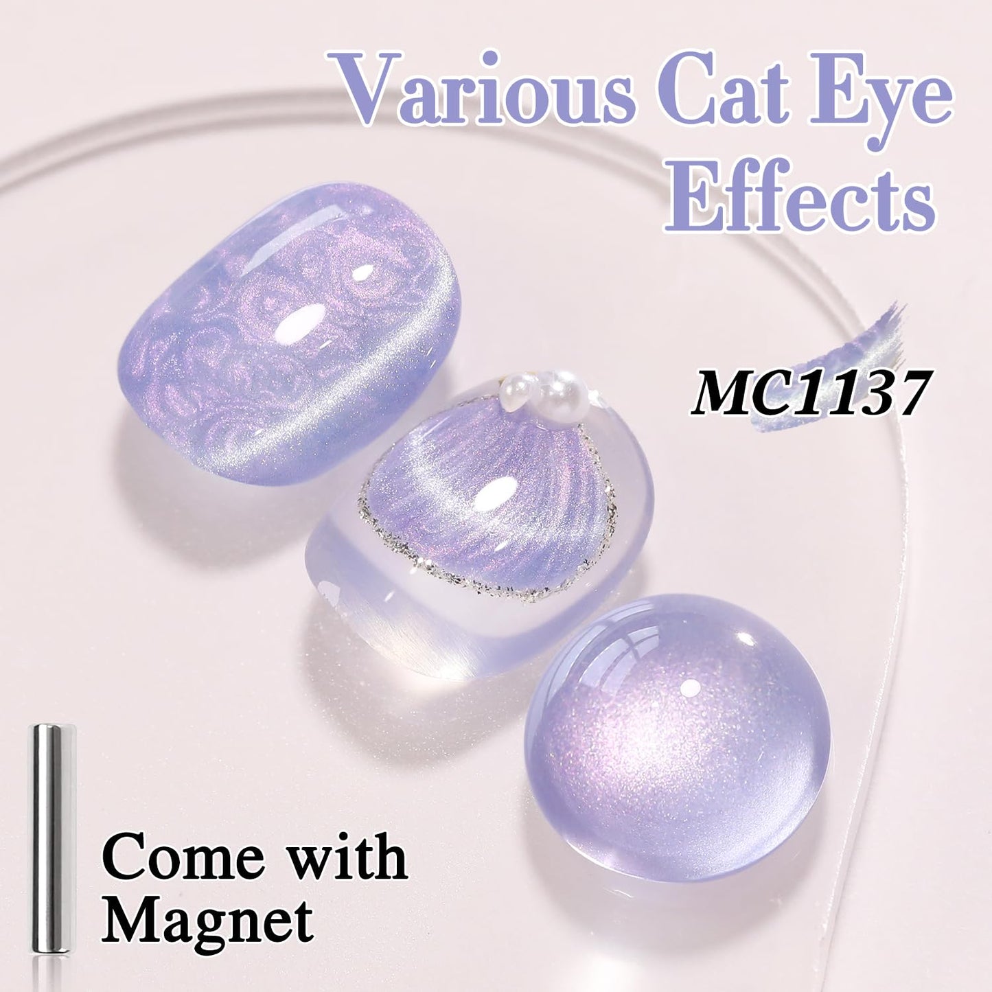 Double Rhythm 15ML Ice Glass Cat Eye Gel Polish with Magnet Holographic Glitter Shimmer Translucent Sheer Color Salon Soak Off Magnetic Nail at Home (Blue Purple-MC1137)