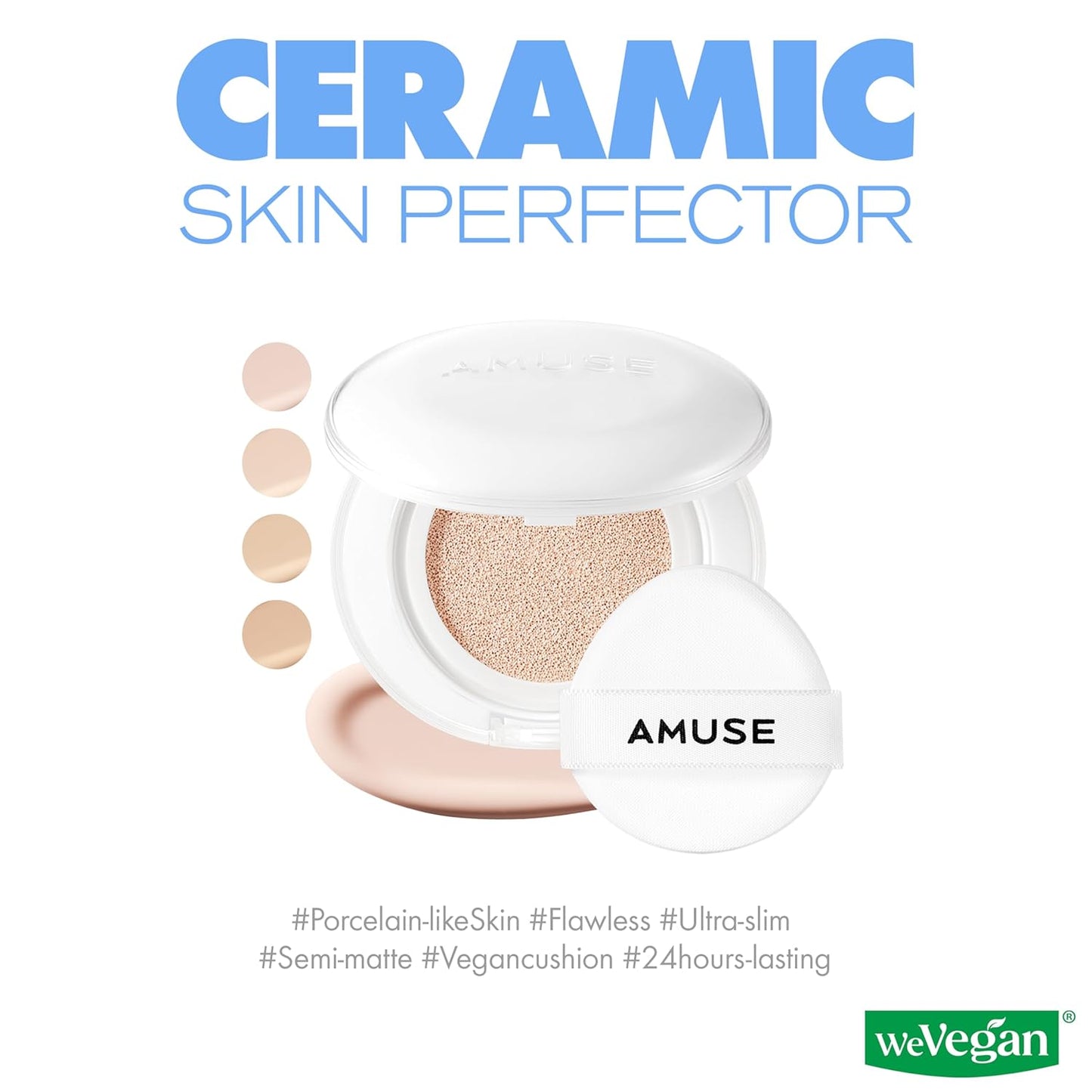 Amuse SEOUL Ceramic Skin Perfector Cushion Foundation Refill | Long-lasting, Lightweight, Semi-matte, Flawless Coverage, Hypoallergenic, Korean Beauty, Vegan(15g / 0.52 oz.) ([Refill] 02 HEALTHY)