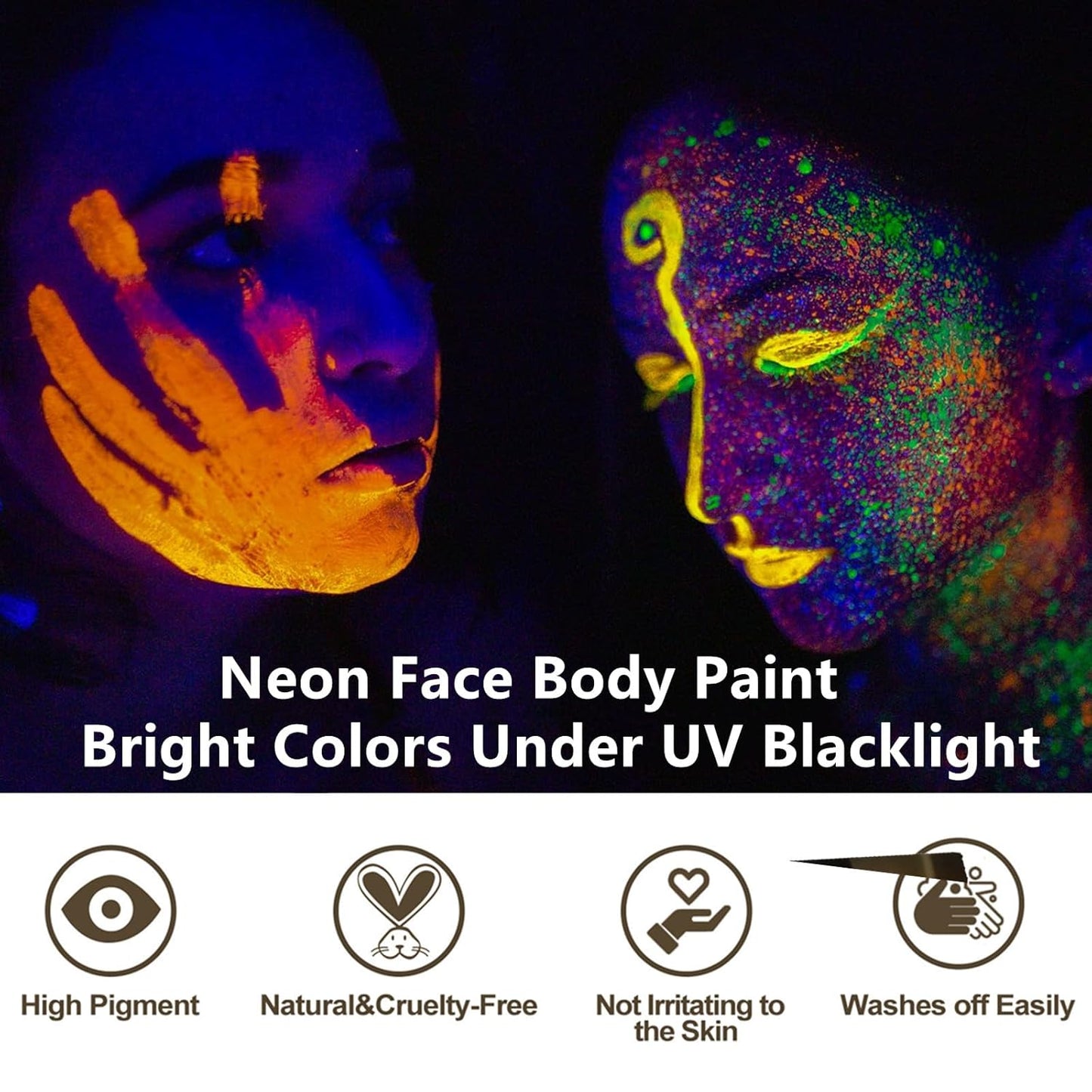 Go Ho Neon Yellow Body Paint Washable(2.37oz,70ml),under UV Blacklight Neon Face Paint,Water Based Neon Fluorescent Yellow Face Paint for Adults Children SFX Cosplay Costumes Halloween Makeup