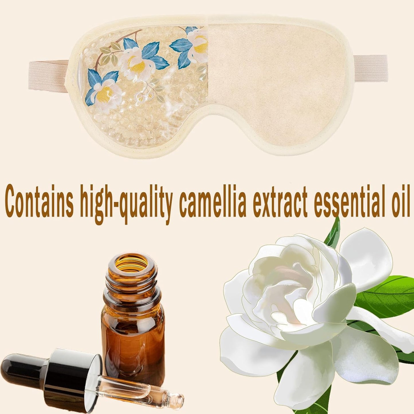 4 PCS Cooling Eye Mask Set - Ice Face Mask with Camellia Essential Oil, Cold Eye Compress and Reusable Gel Pads for Eyes Puffiness, Migraine Headache, Dark Circles, Dry Eyes