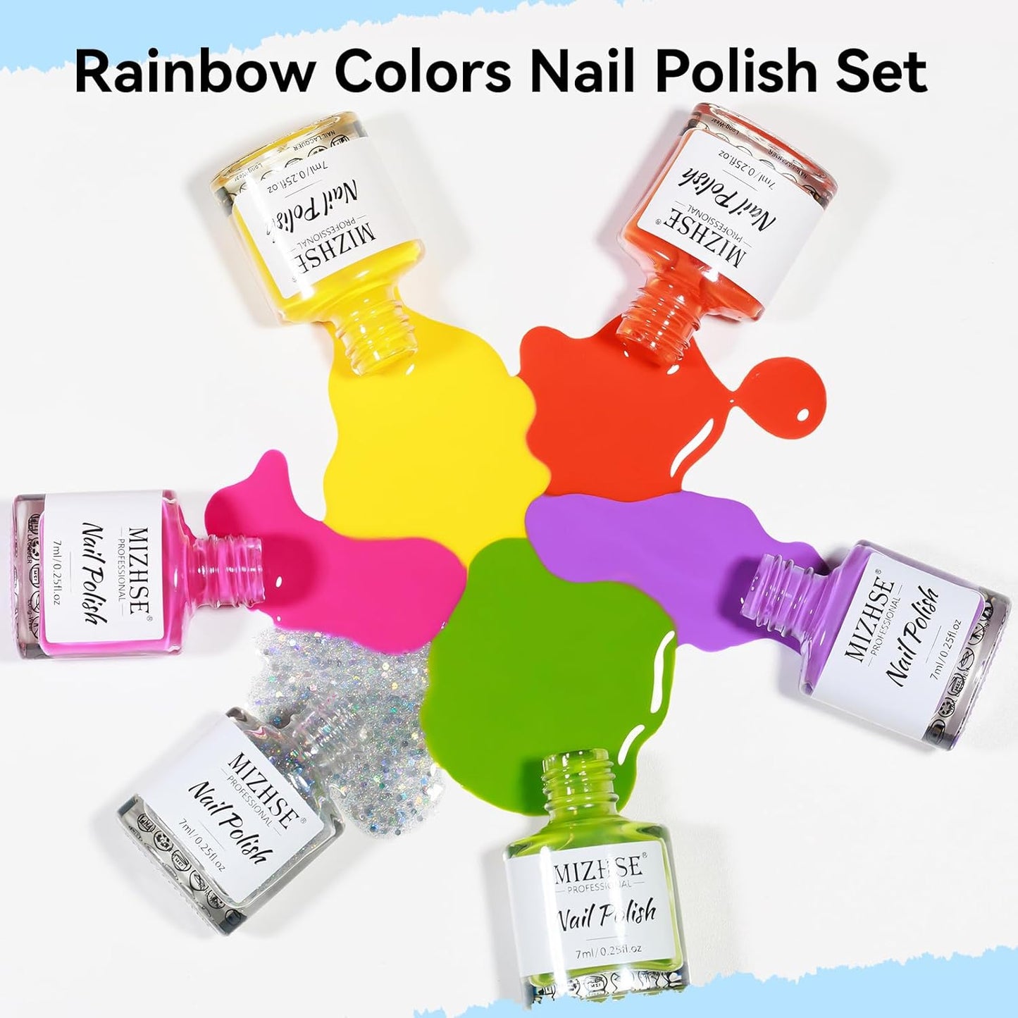 MIZHSE Nail Polish Set, Bright Colors Quick Dry Nail Polish for Women Girls, Fall Nail Lacquer Yellow Green Purple Rose Pink Air Dry Fingernail Polish for DIY Nail Art Salon, Ideal Non-Gel Gift Set