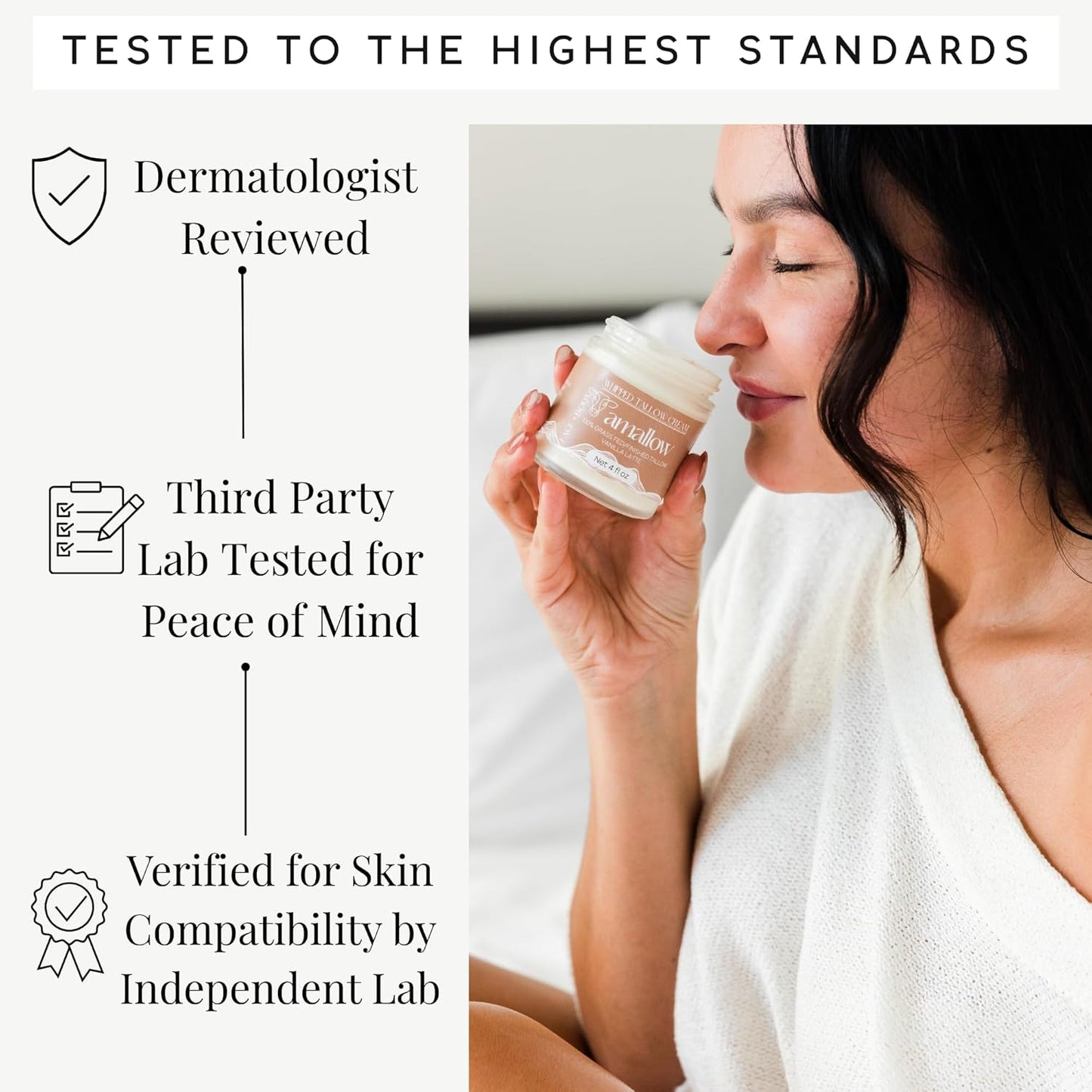 Amallow 100% Grass Fed Beef Tallow for Skin Care - Face + Body - Whipped Moisturizer - Natural Lotion, 4 FL. oz. (Vanilla Latte)