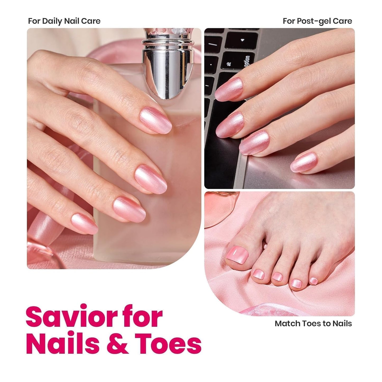 Beetles Nail Polish,15 ML Pearl Pink Nail Polish with 2 in 1 Base Top Coat -Fast Drying & Long Lasting Pearl Romantic Reverie Valentine's Day Gift for Women