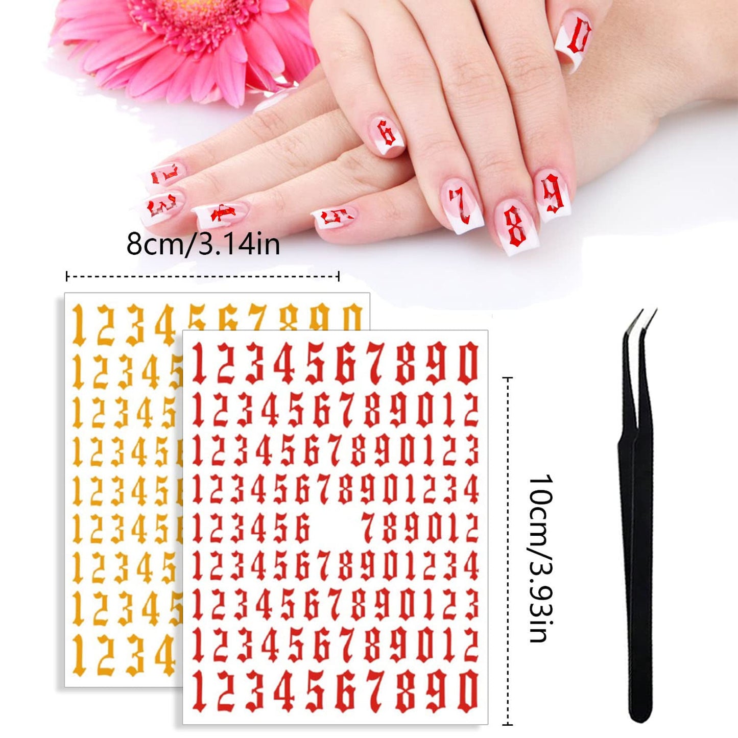 SILPECWEE 9 Sheets Number Nail Stickers Tips 3D Laser Nail Decals for Women Self Adhesive Nail Art Stickers Manicure Design Sticker Nails Decoration with 1Pc Tweezers
