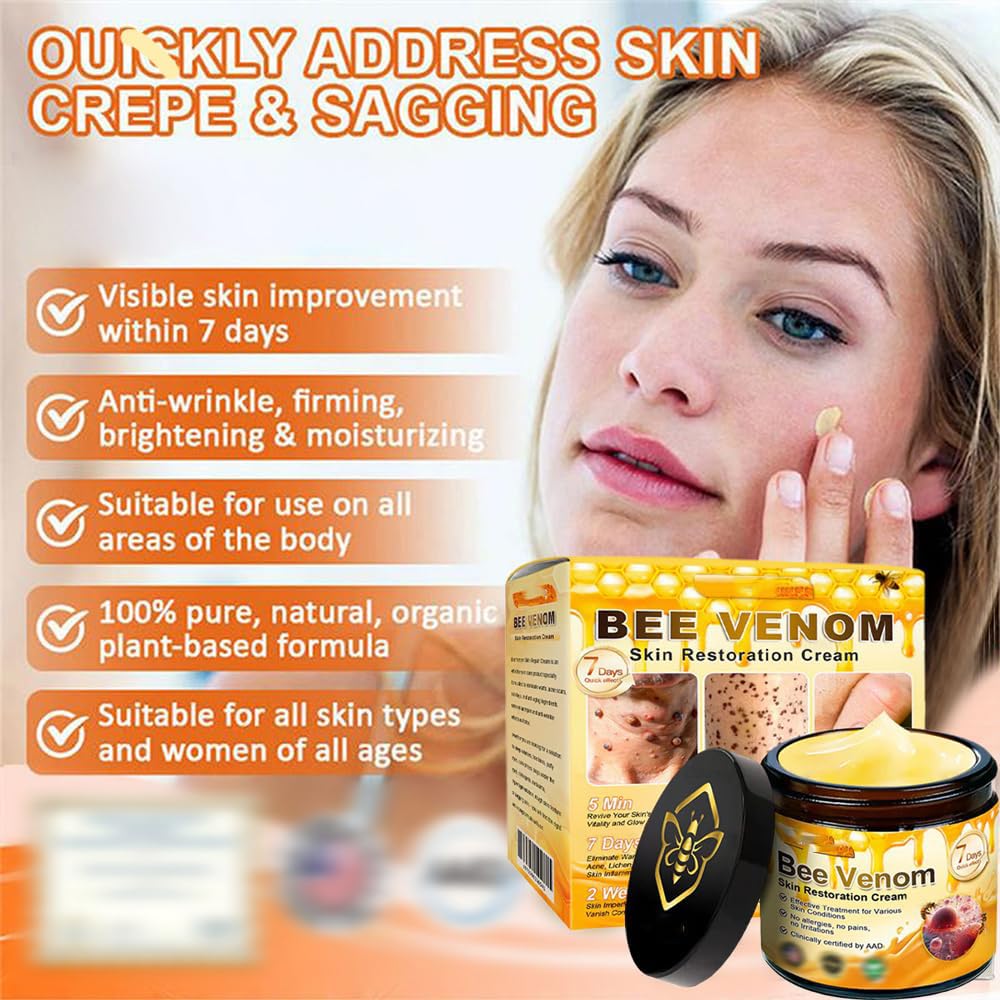 Bee Venom Skin Restoration Cream, Bee Venom Skin Treatment Cream, Repair and Wrinkle Reducing Comprehensive Moisturizer for All skin Types 2PC