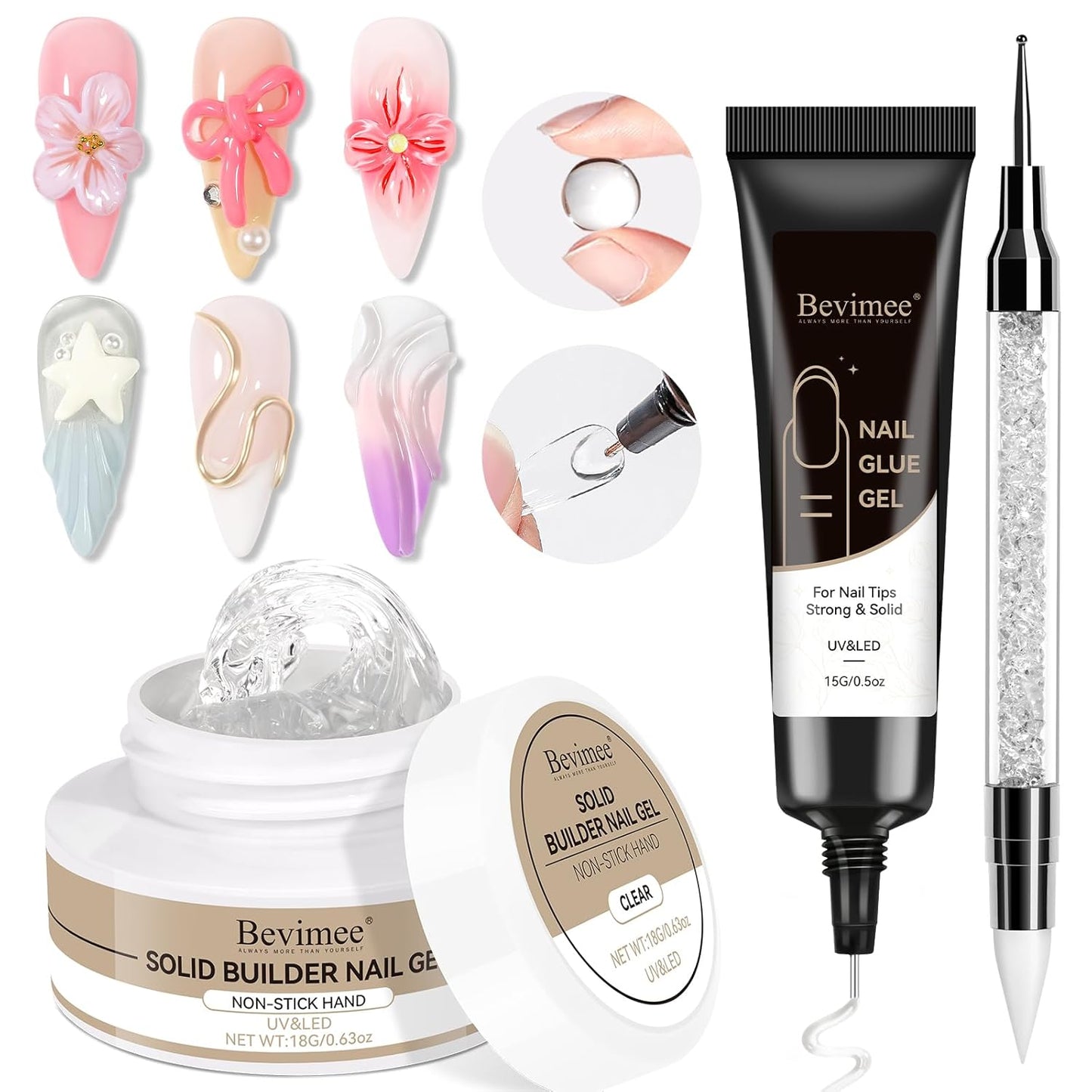 Sculpting Gel for Nail Art and 15ml Nail Glue, Solid Builder Gel for Nails Clear Non-Stick Hand For Modeling, Sculpture, Nails Extension UV/Led Manicure DIY At Home