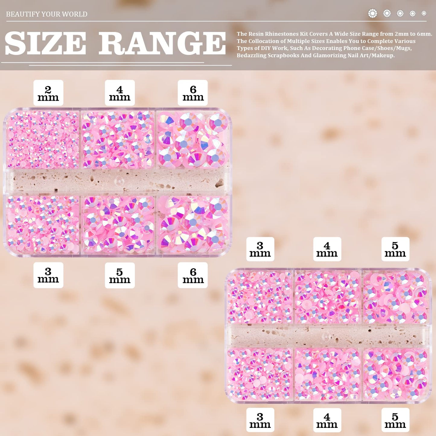 Resin Rhinestones Crafting, 2/3/4/5/6mm Flatback Jelly Rhinestones, 2 Boxes Light Pink AB Non Hotfix Crystal Gems for Bedazzling Crafts Mugs Tumblers Clothes Makeup Nail