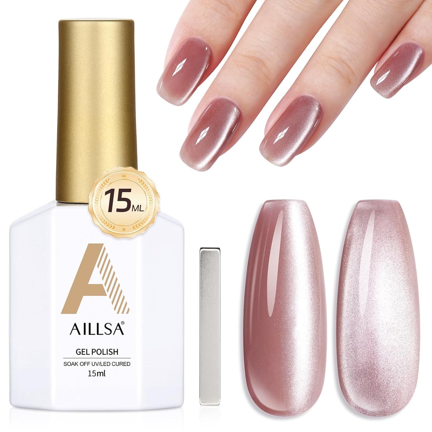 AILLSA Cat Eye Gel Nail Polish Pink Crystal Glitter Polish with Magnet, Nude Burgundy Glass Shimmer Nail Polish Jelly Color Reflective Translucent U V Gel Salon DIY at Home 0.5 OZ GF25