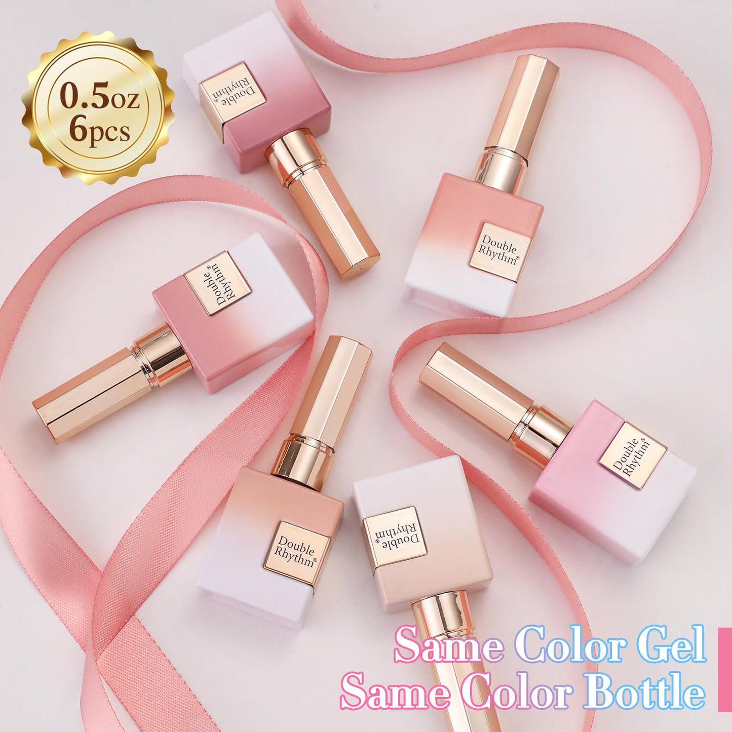 Double Rhythm 6 Pcs 15 ML Gel Polish Set Same Color Same Bottle Soak Off Gel Polish Kit Nail Art Manicure Salon DIY at Home for Women (Jelly Milky White Nude Pink Rose-T6-23)