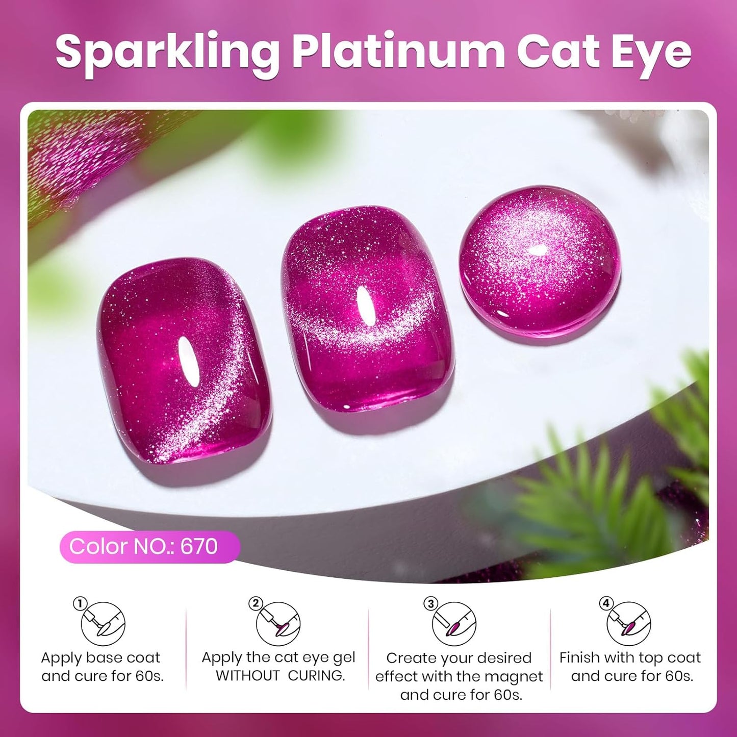 Beetles Hot Pink Gel Nail Polish - 15ML Summer Hot Pink Cat Eye Glitter Gel Polish with Magnet Soak Off UV Shimmer Velvet Gel Berry Stardust Series French Nail Art Manicure Gifts for Women