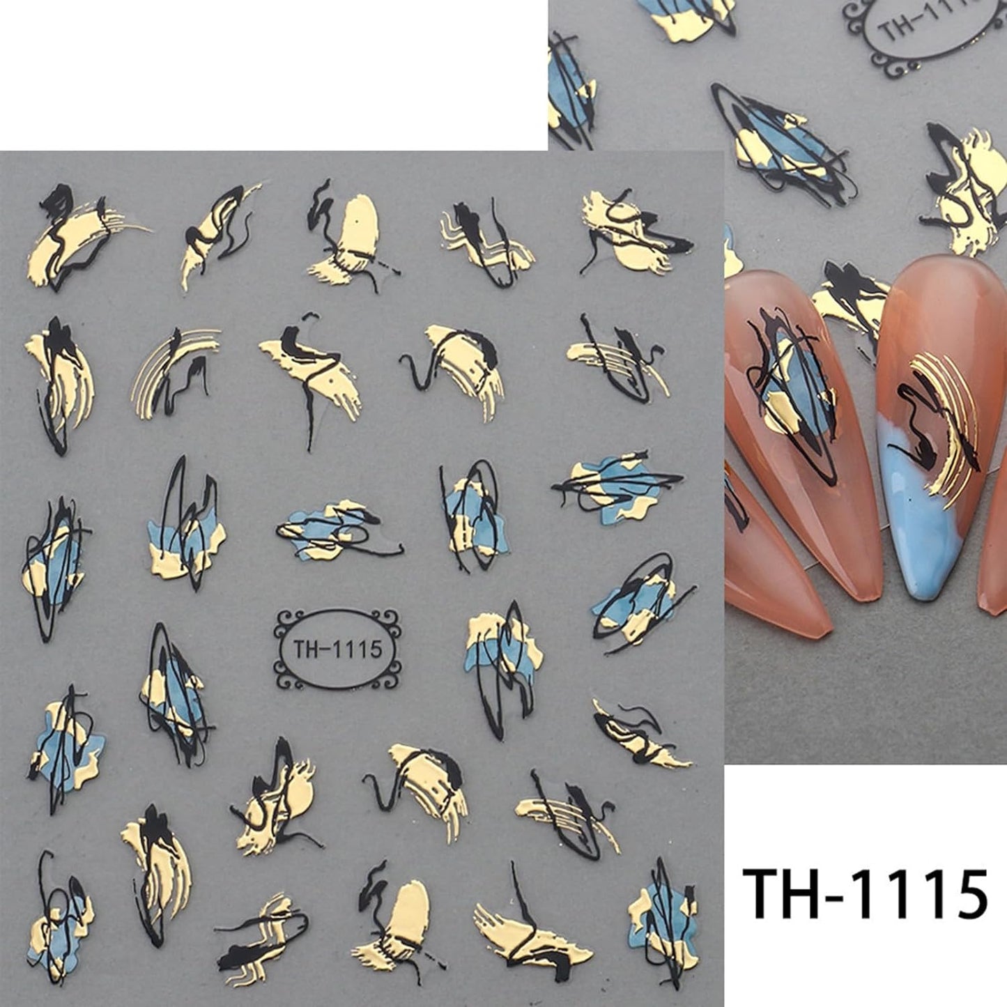 9 Sheets Marble Nail Stickers Flower Nail Art Stickers 3D Self-Adhesive Silver Gold Nail Decals Abstract Leaf Line Nail Designs for Women Nail Art Supplies Decoration, Style-a