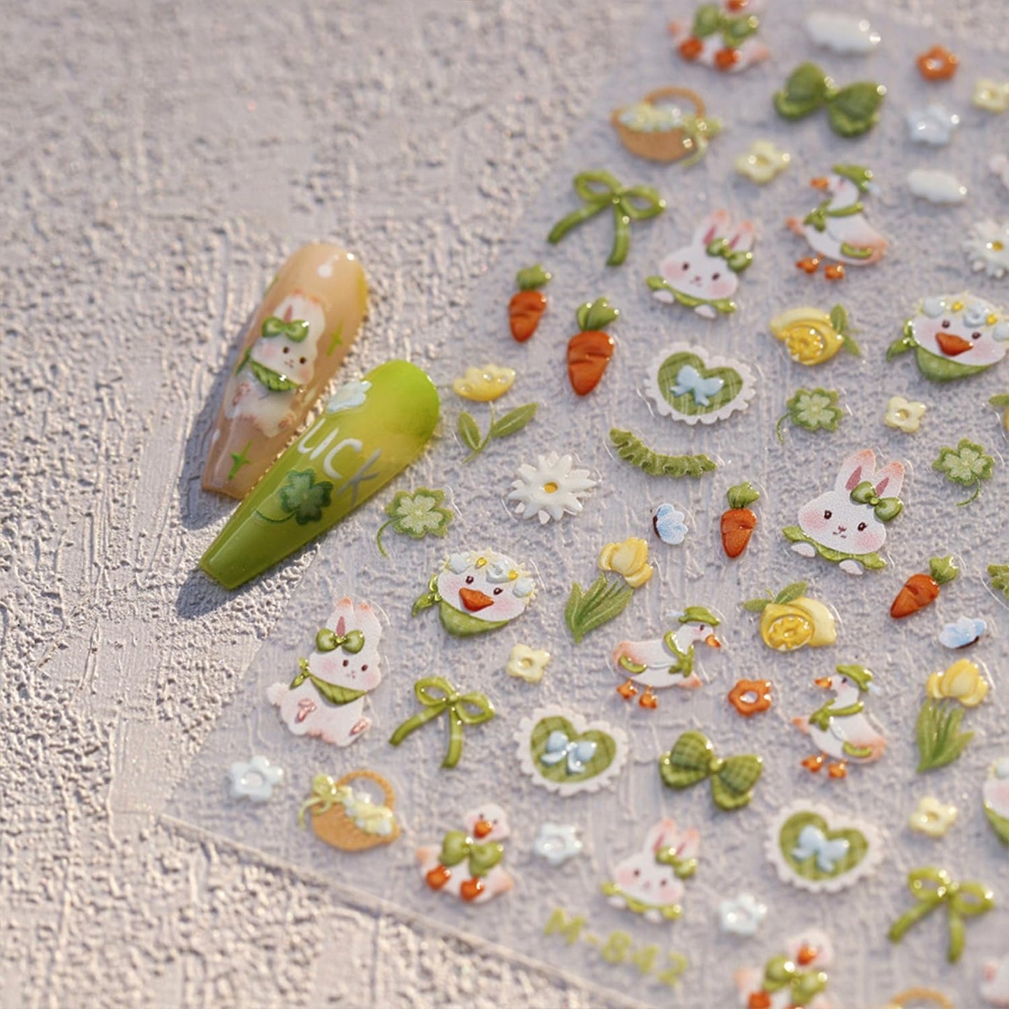 Easter Nail Stickers for Nail Art 5D Self Adhesive Nail Decals Cute Bunny Nail Art Stickers Green Bow Flower Nails Design Easter Nail Supplies for DIY Manicure Decoration for Women Girls