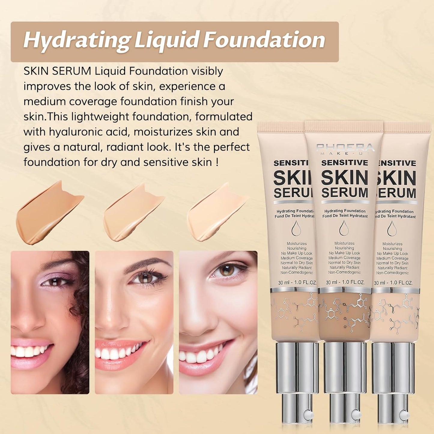 Phoera Foundation Makeup,Flawless Soft Matte Full Coverage with Matte Finish,Hydrating Serum Foundation,Face Makeup for Normal and Dry Skin(N02 Nude, 1PC)