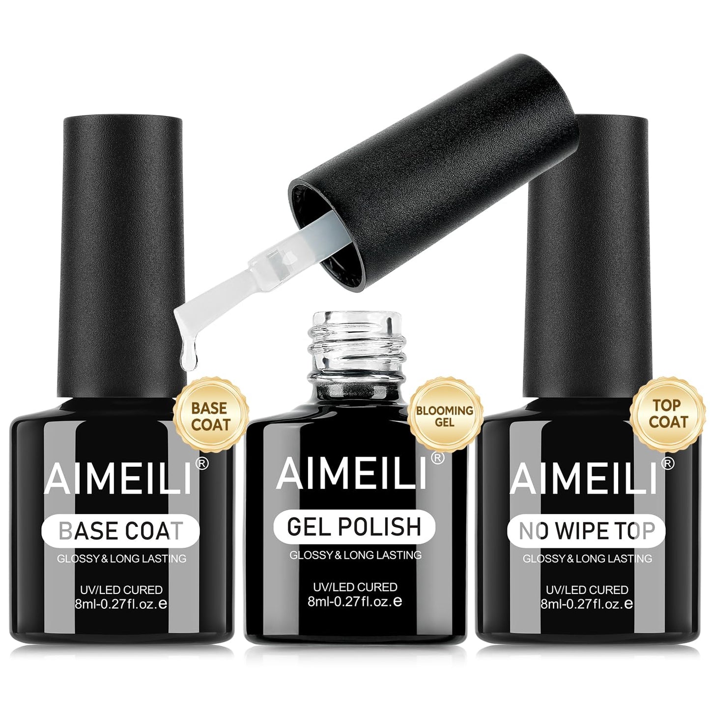 AIMEILI Nail Blooming Gel Base Coat Top Coat Kit 3pcs, Hema Free, Cruelty Free, Vegan, High Gloss Gel Nail Polish Long Lasting Spreading Marble