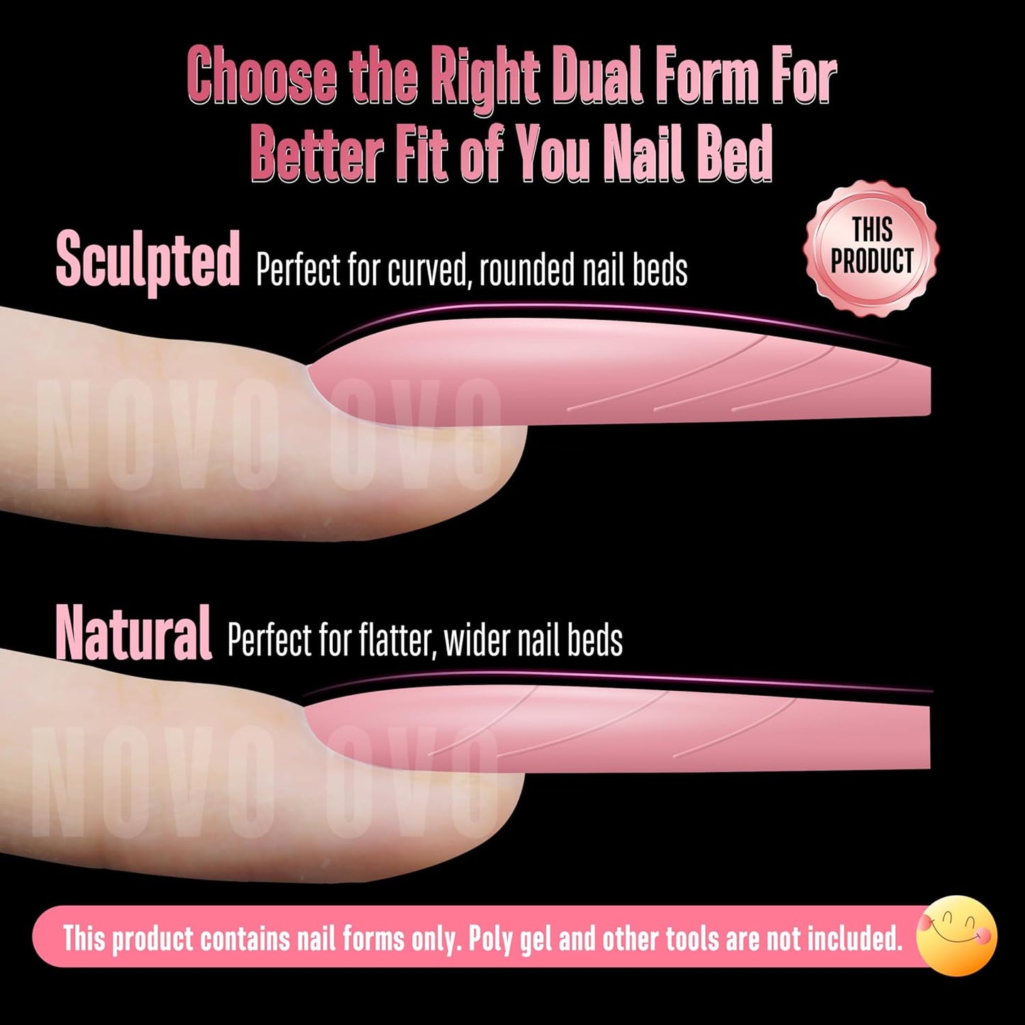 Tapered Square (Sculpted) Nail Dual Forms for Poly Gel Extension with Guiding Line Inside, XL XXL Reusable Full Cover Acrylic Builder Hard Gel Polygel Molds x 15 sizes 150 Pcs