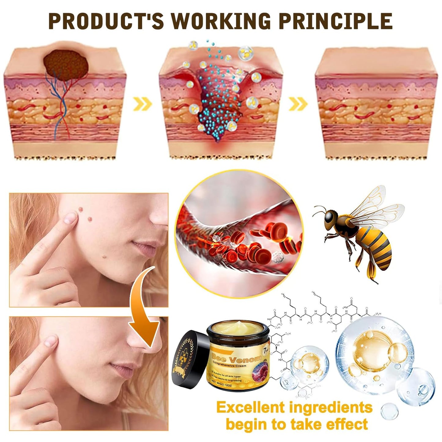 Bee Venom Comprehensive Cream, Firming & Wrinkle-Reducing Deeply Nourishes The Skin, Professional Bee Venom Skin Cream, Natural Serum for All Skin Types (2pcs)