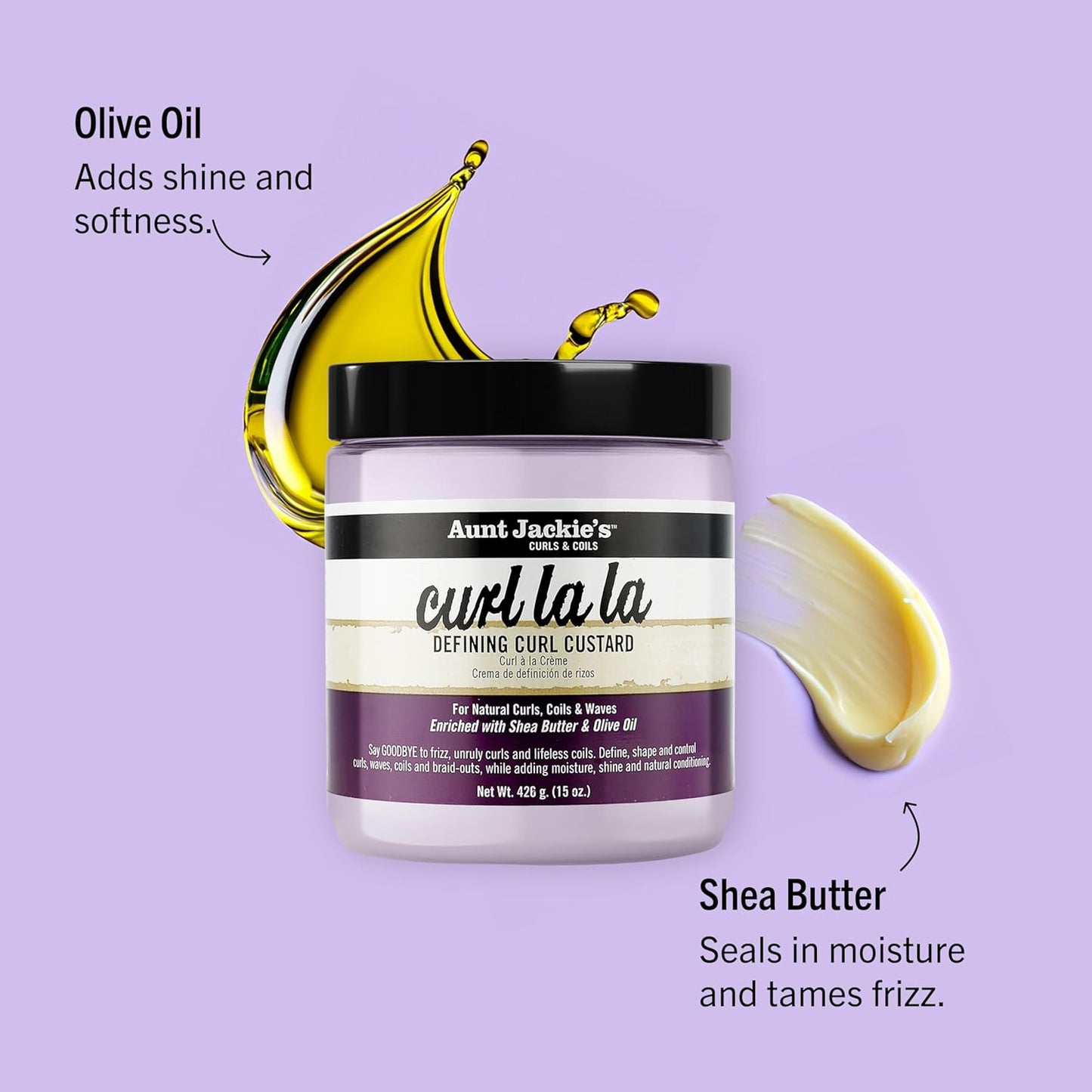 Aunt Jackie's Curl La La, Lightweight Curl Defining Custard, Enriched with Shea Butter & Olive Oil, Basic, 15 Ounce