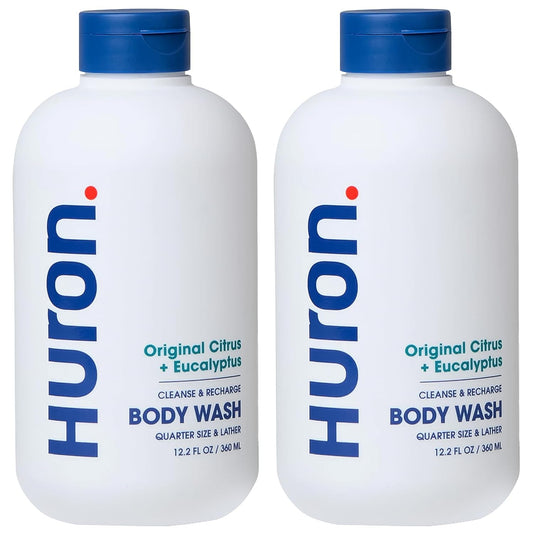 Huron Men's Moisturizing Body Wash - Crisp Citrus, Eucalyptus, Mint & Aromatic Greens Scent, 12.2 fl oz (2 Pack)