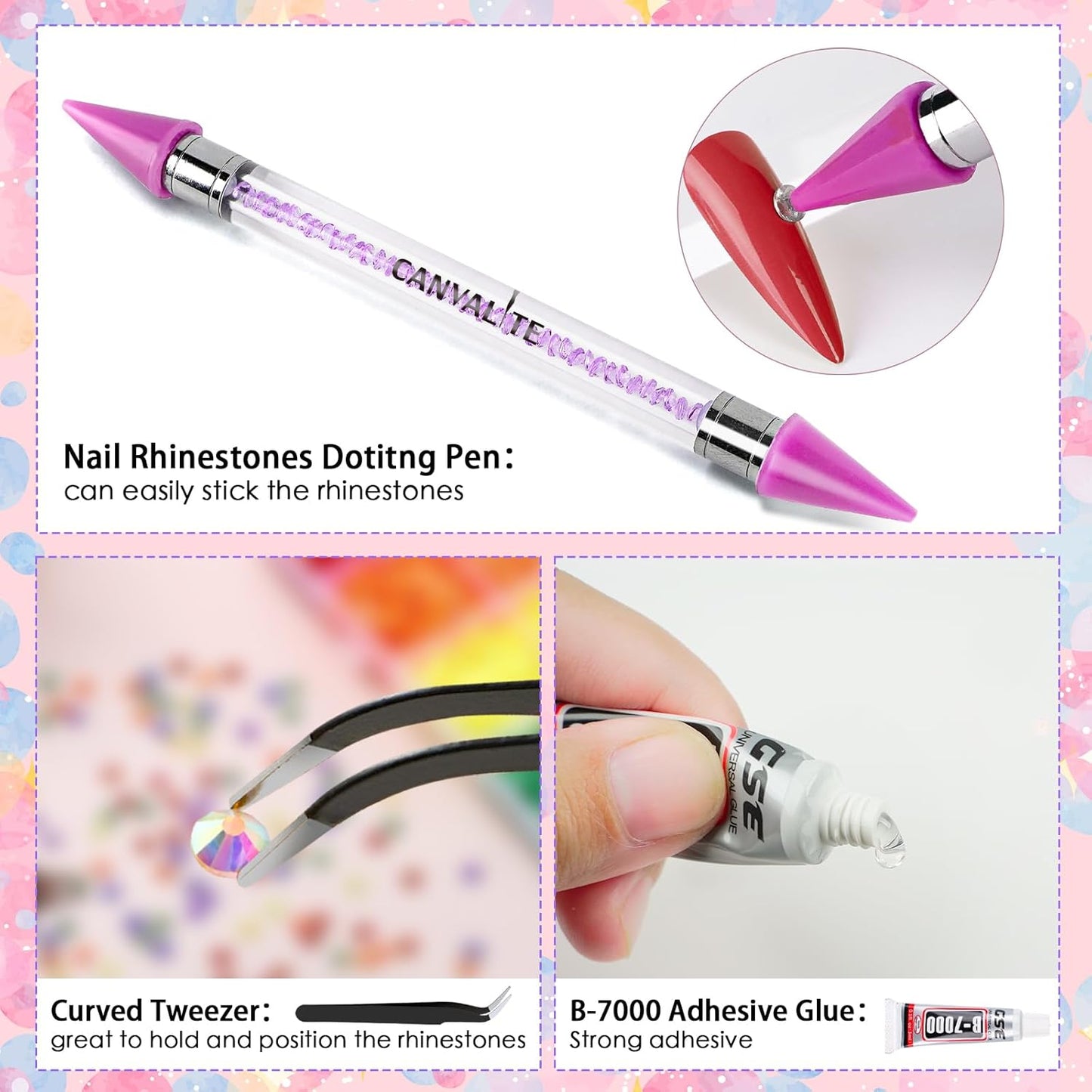 Canvalite 25000PCS Resin Jelly Rhinestones for Crafting, Black Flatback Gems, Bedazzling Crystal with 5x2.5g B7000 Jewelry Glue and Tweezers Dotting Pen for DIY Crafts Clothing Shoes Nail Art