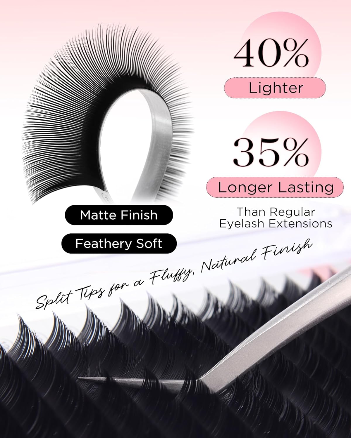 BEYELIAN Flat Eyelash Extension, Ellipse Lash Extensions 0.20 D Curl 14mm 16 Rows Matte Black Eyelash Extension Supplies Classic Lash Extensions Individual Eyelashes Salon Use