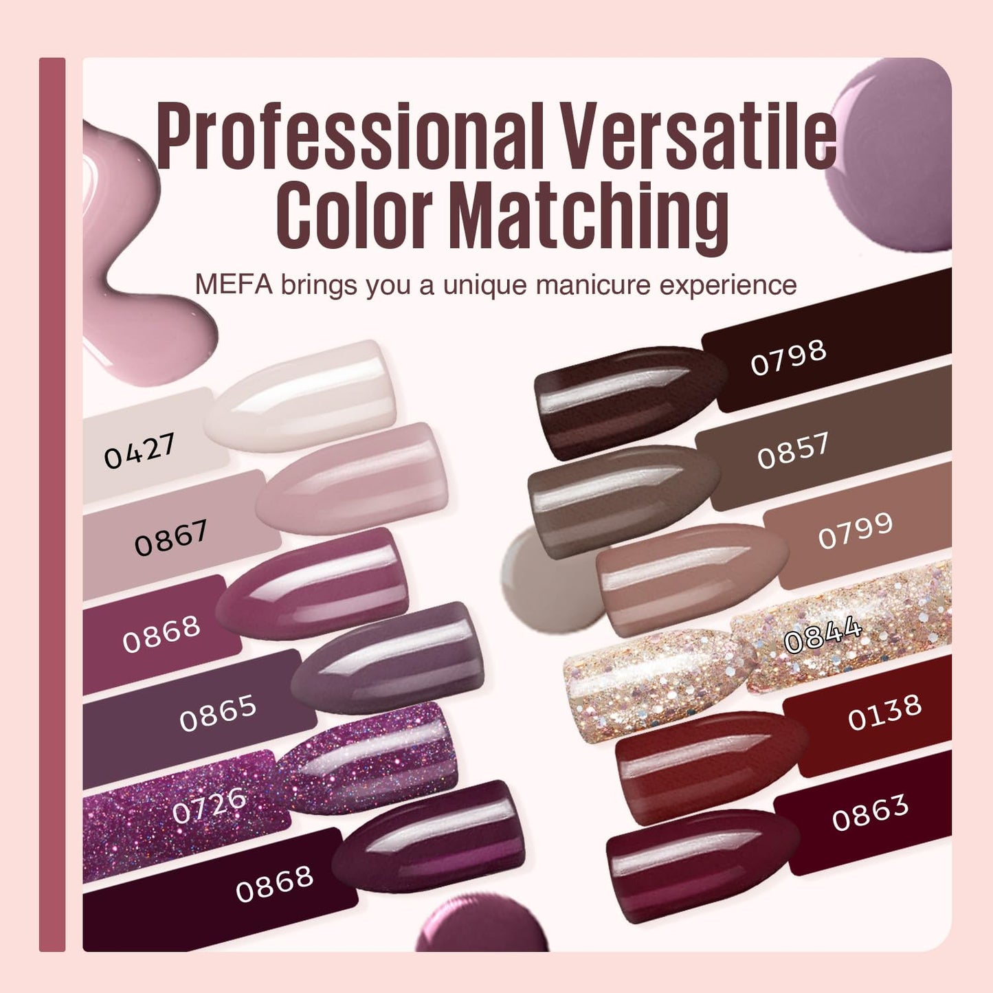 MEFA 19 Pcs Gel Nail Polish Kit with U V Light, 12 Colors Fall Gel Nail Polish Set Burgundy Red Champagne Gold Glitter Soak Off Purple Manicure Tools Beginners Salon Art Nails Art DIY for Women