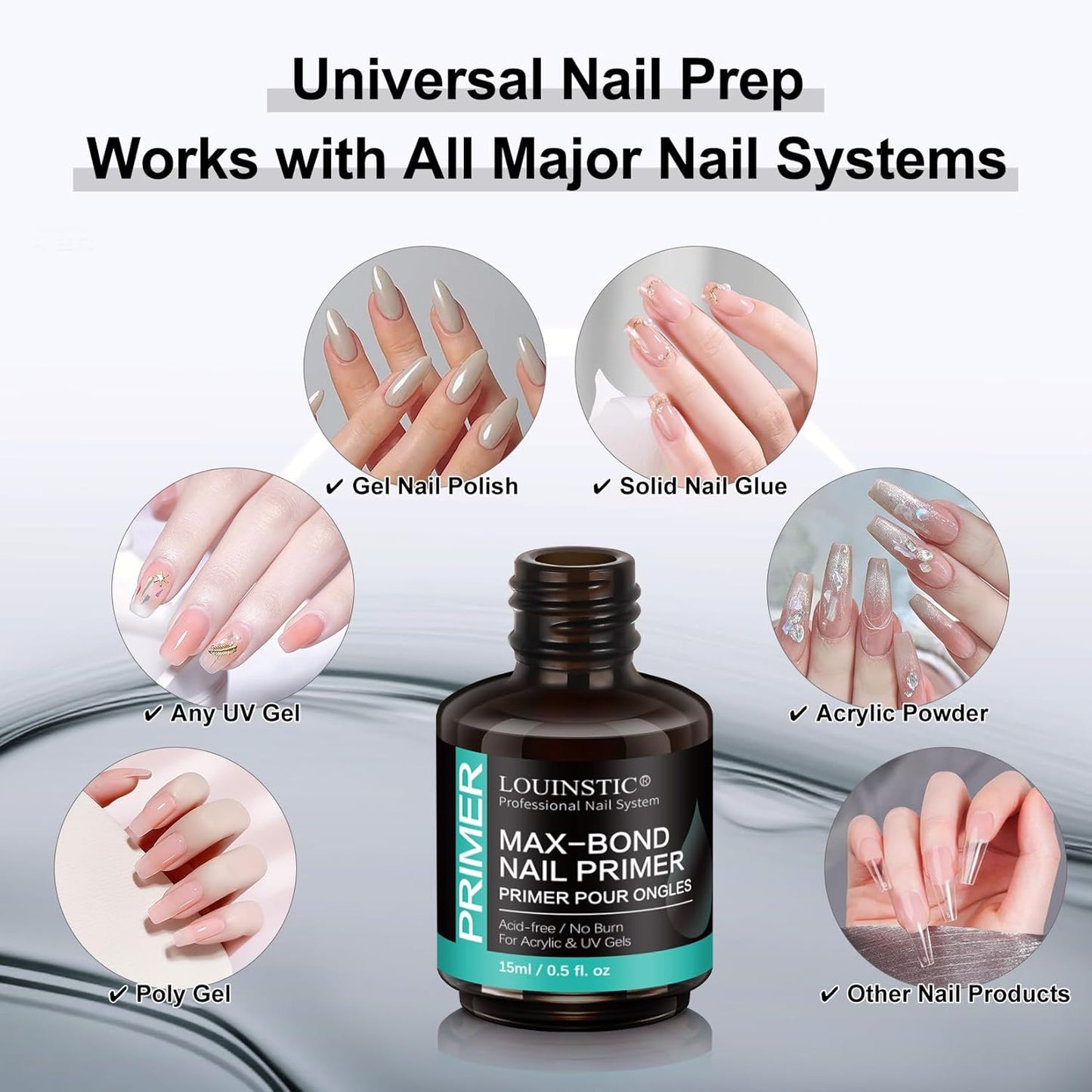 Professional Acid-Free Nail Primer, Fast-Drying Nail Bond for UV Gel Nails, Acrylic, Gel Polish. No Lift, Long-Lasting Adhesion, Salon & DIY Manicure Set, 15ml