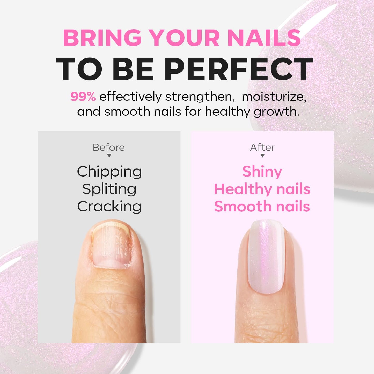 modelones Nail Strengthener Pearl Pink Nail Strengthener and Growth White Nail Polish for Thin Weak & Damaged Nail Repair for Damaged Nails Hardener 15ml