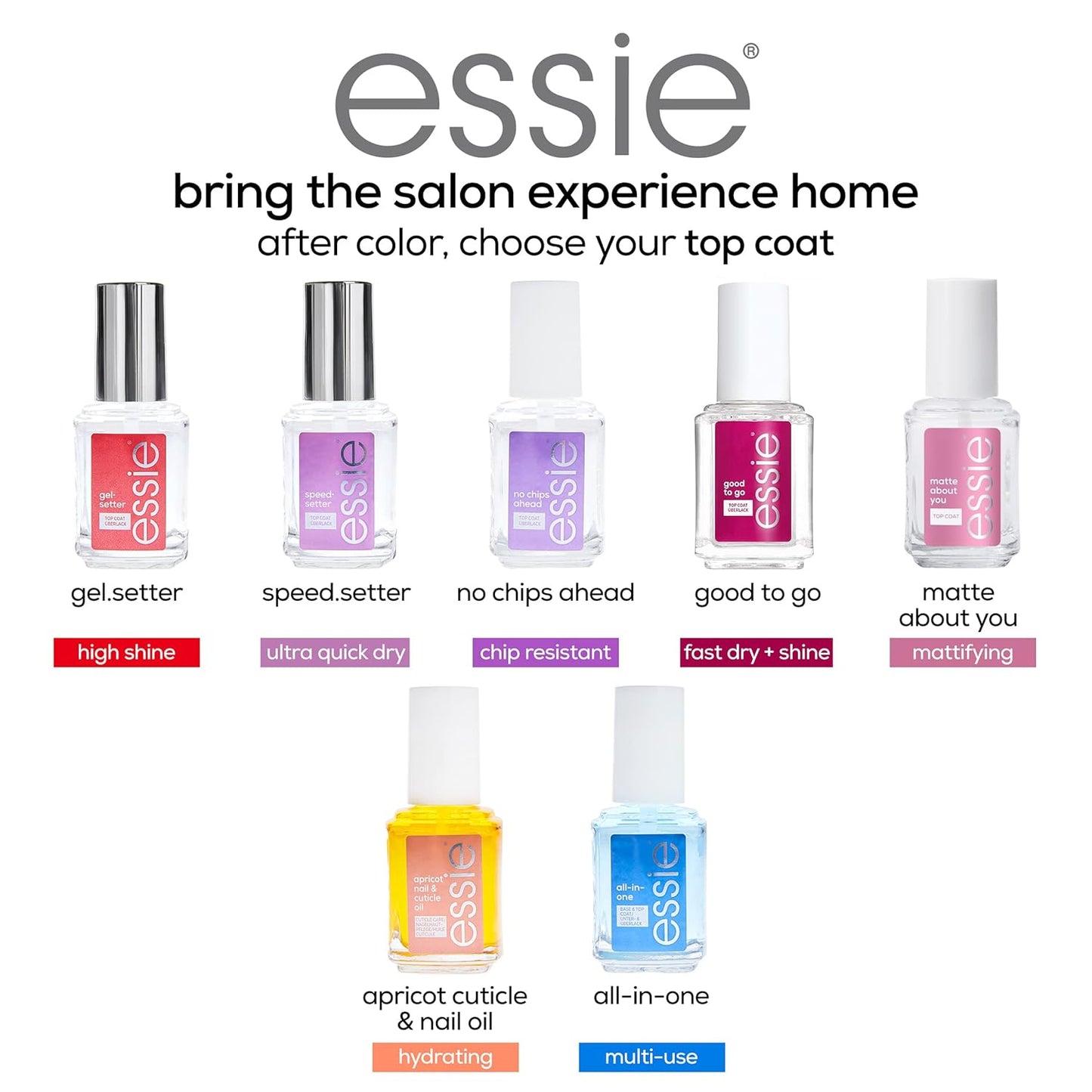 essie Nail Care, 8-Free Vegan, Gel Setter Top Coat, gel-like finish nail polish, 0.46 fl oz
