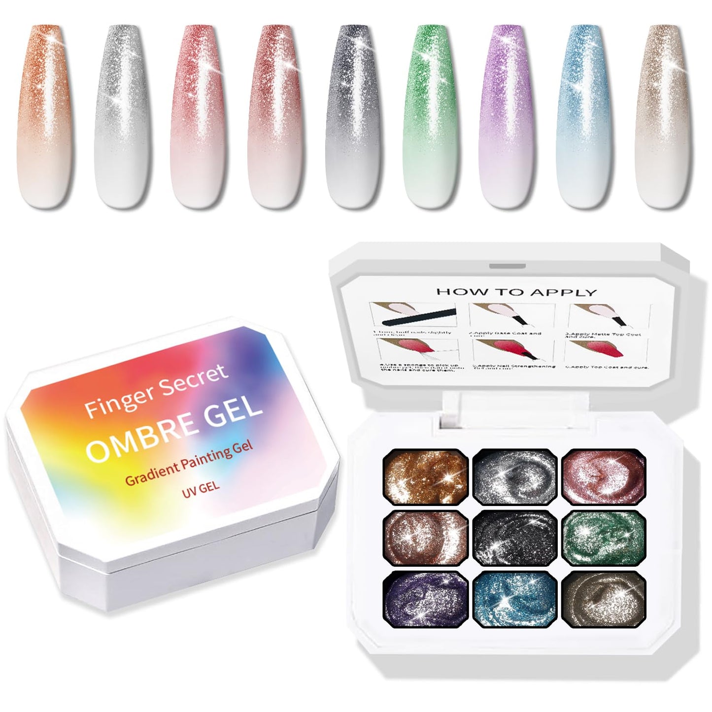 Sponge Pat Paint Nail Gel, 9 Colors Ombre Nails Gradient Gel Nail Blush Blooming Aura Nails Drawing Stripper Floral Painting Nail Art, No Wipe, UV/LED Curing (9 Colors K)