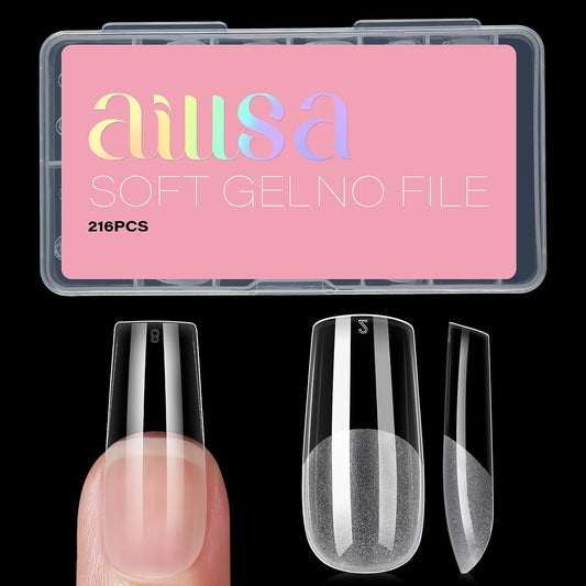 AILLSA Medium Square Nail Tips Full Cover Half Matte Tips Nail Clear Gelly Pre-Shaped Nail Tips Press On False Nail Tip Extension for Home DIY Manicure Salon 216PCS 12 Sizes