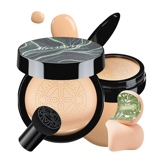 Mushroom Head Air Cushion CC Cream - Long-Lasting Brightening BB Cream Foundation With Powder Puff for Face Makeup, Moisturizing Full Coverage Self Adjusting Concealer (Natural, 1 PCS)