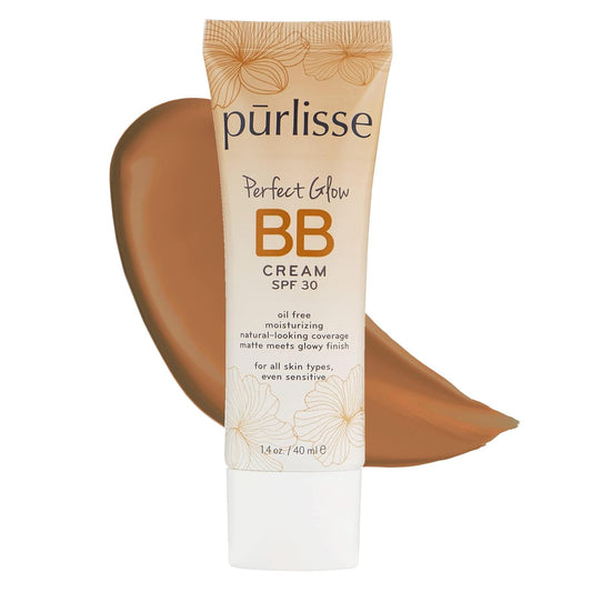 pūrlisse Perfect Glow BB Cream with SPF 30 - Matte Meets Dewy Finish - Enriched with Goji & Hawthorn Berry to Help Improve Skin Texture & Radiance - Deep (1.4 oz)