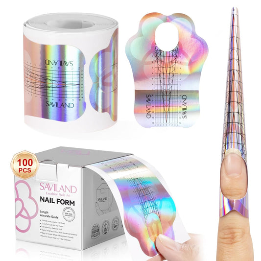 SAVILAND Long Sticky Nail Forms: Ultra-Long Length Reusable Extension Pink Self-Adhesive & Sturdy-Paper Acrylic Forms for Builder Gel, Tech Art Salon