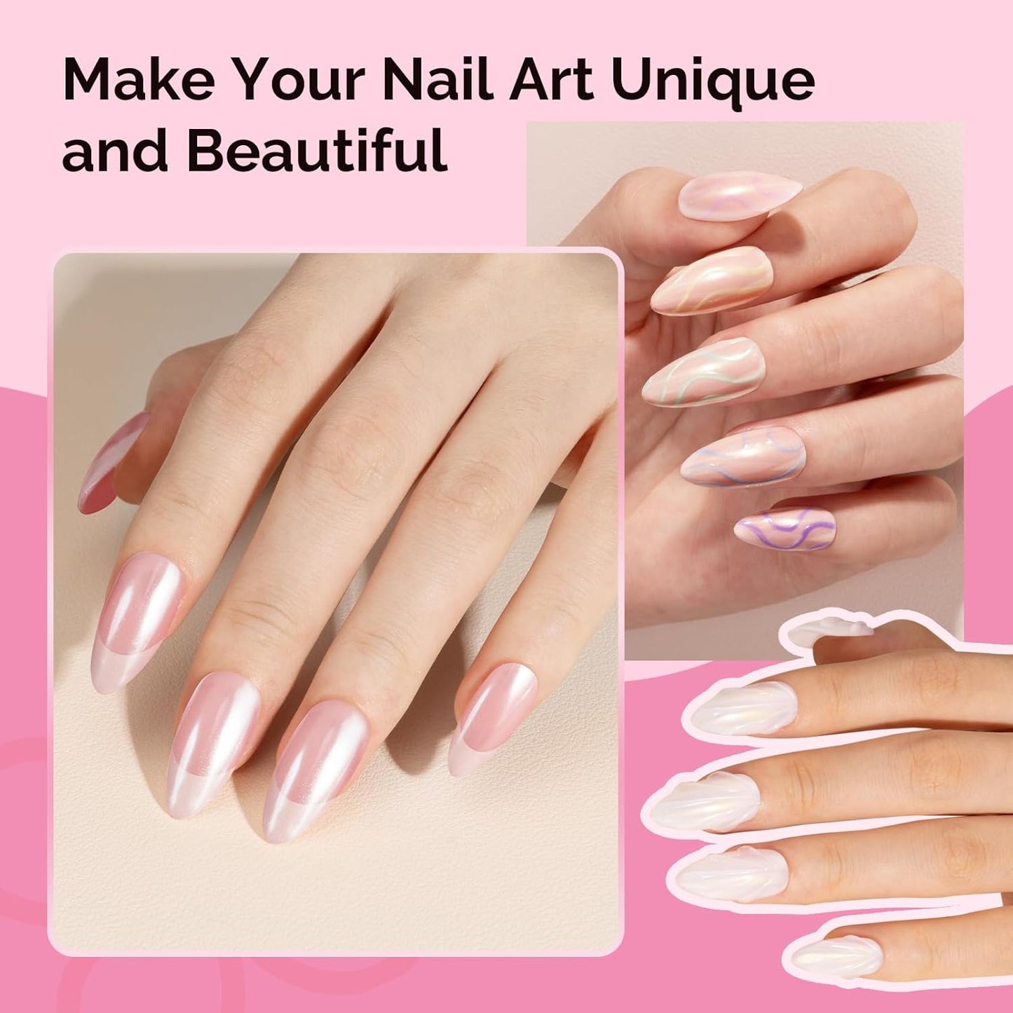 MelodySusie 4Pcs Chrome Nail Powder for Gel Nails, Aurora Fine Glitter Powder Mirror Effect Pigment Pearlescent Mermaid Pigment Pearl Glitter for Home DIY Salon Use