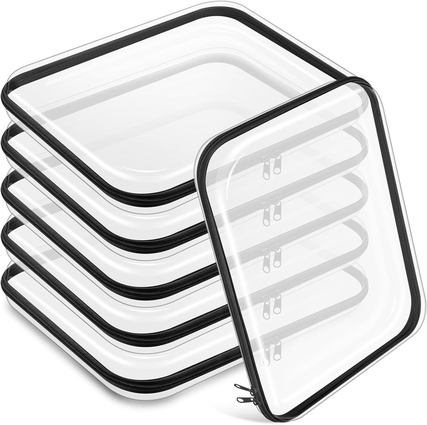 Sanwuta 6 Pcs Clear Hard Zipper Case Pencil Pouches Hard Plastic Zipper Pouches Makeup Bag Transparent Cases for Snacks Plastic Storage Organizer Box for Travel(Black,13.78 x 11.81 x 2 Inch)