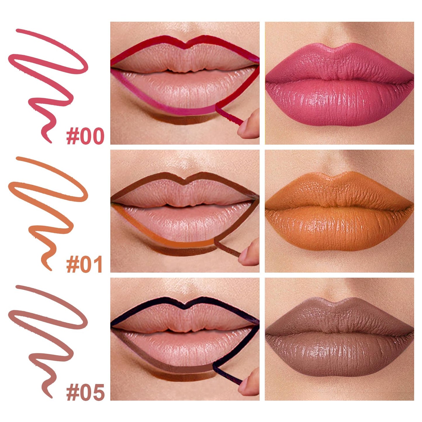 3 Colors Peel Off Lip Liner Stain with Tweezer, Long Lasting Waterproof Lip Tint Stains Makeup Set with Matte Finish for Women, Natural Look, Easy to Use, for All Skin Types (#015, M)