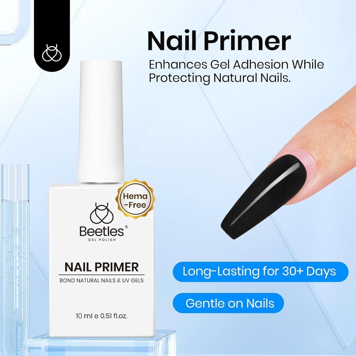 Beetles 3Pcs Gel Nail Glue Nail Dehydrator and Primer, Professional Nail Prep Acid-Free & Hema-Free Dehydrate Bond Primer 9 in 1 Gel Glue Kit for Press On Nails Nail Tips Nail Extension Gifts for Her