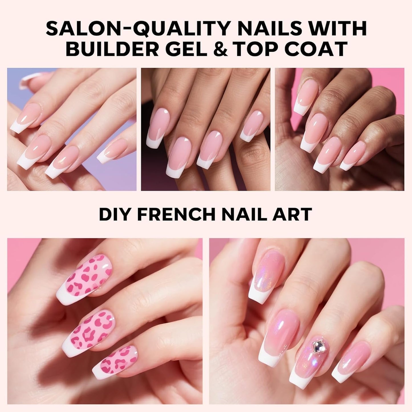 modelones French Tip Press on Nails, 150Pcs Long Square Fake Nails with Nail Box, Pink & White Gel Nail Tips for Women, Soft Glue-On Nails for Natural Salon Look, DIY Nail Art Kit (15 Sizes)