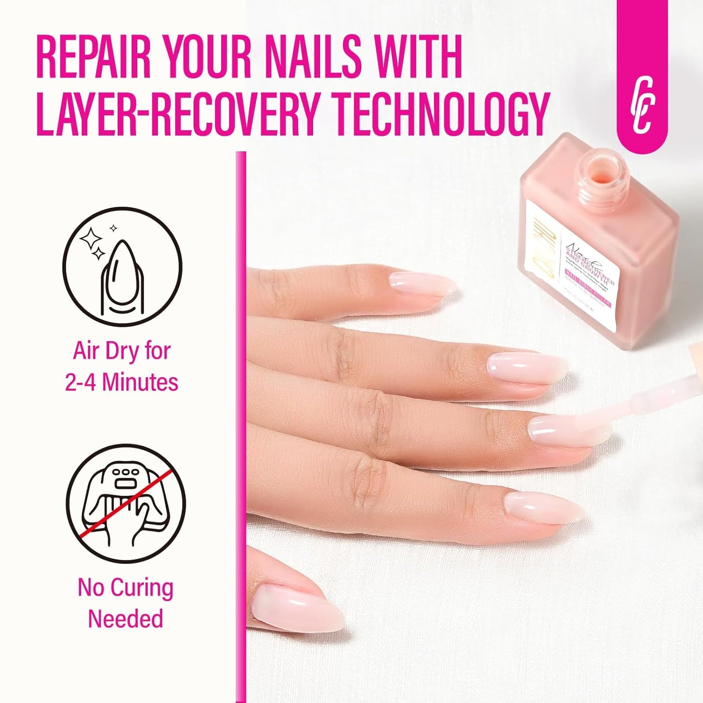 Protein Nail Strengthener for Gel Enthusiasts: Repair Thin Weak Peeling Nails After Acrylics Gel Removal - Nude Nail Hardener and Growth Treatment Ridge Filler Nude Polish