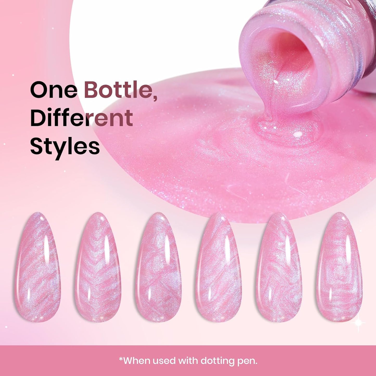 Beetles Pearl Pink Gel Nail Polish,Pearlescent Pink Mermaid Nail Drawing Gel Nail Art Polish Soak Off Uv Led Shimmer Gel Liner Nail Art with Dotting Pen & Heart Nail Charms for Women