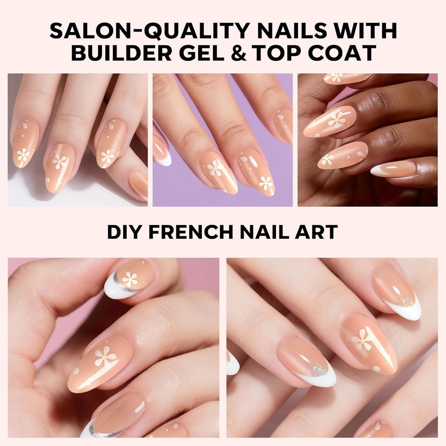 modelones Press on Nails, 150 Pcs French Tip Press on Nails, NailBoxie Brown Almond Shape Nail Tips, Natural Salon Finish Fake Nails, Ideal for Wedding, Party, Daily DIY Nail, 15 Sizes