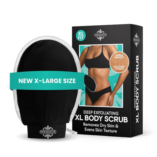 Dermasuri Deep Exfoliating Glove – Korean Exfoliating Mitt, Body Scrubber for Shower, Buffs Dry & Dead Skin, Keratosis Pilaris Treatment, Body Scrub, Skin Exfoliator for Men & Women, Reusable - XL