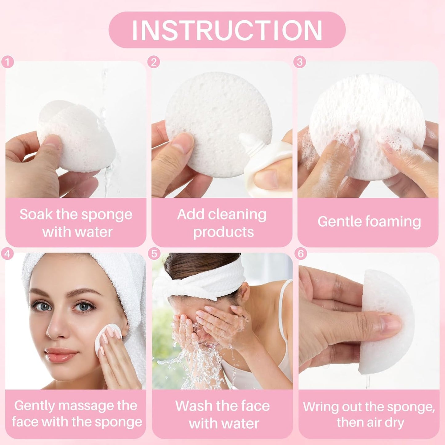 50-Count Compressed Facial Sponges,100% Natural Cellulose Cosmetic Make Up Sponges for Face Daily Facial Cleansing,Exfoliating,Makeup Removal(White)