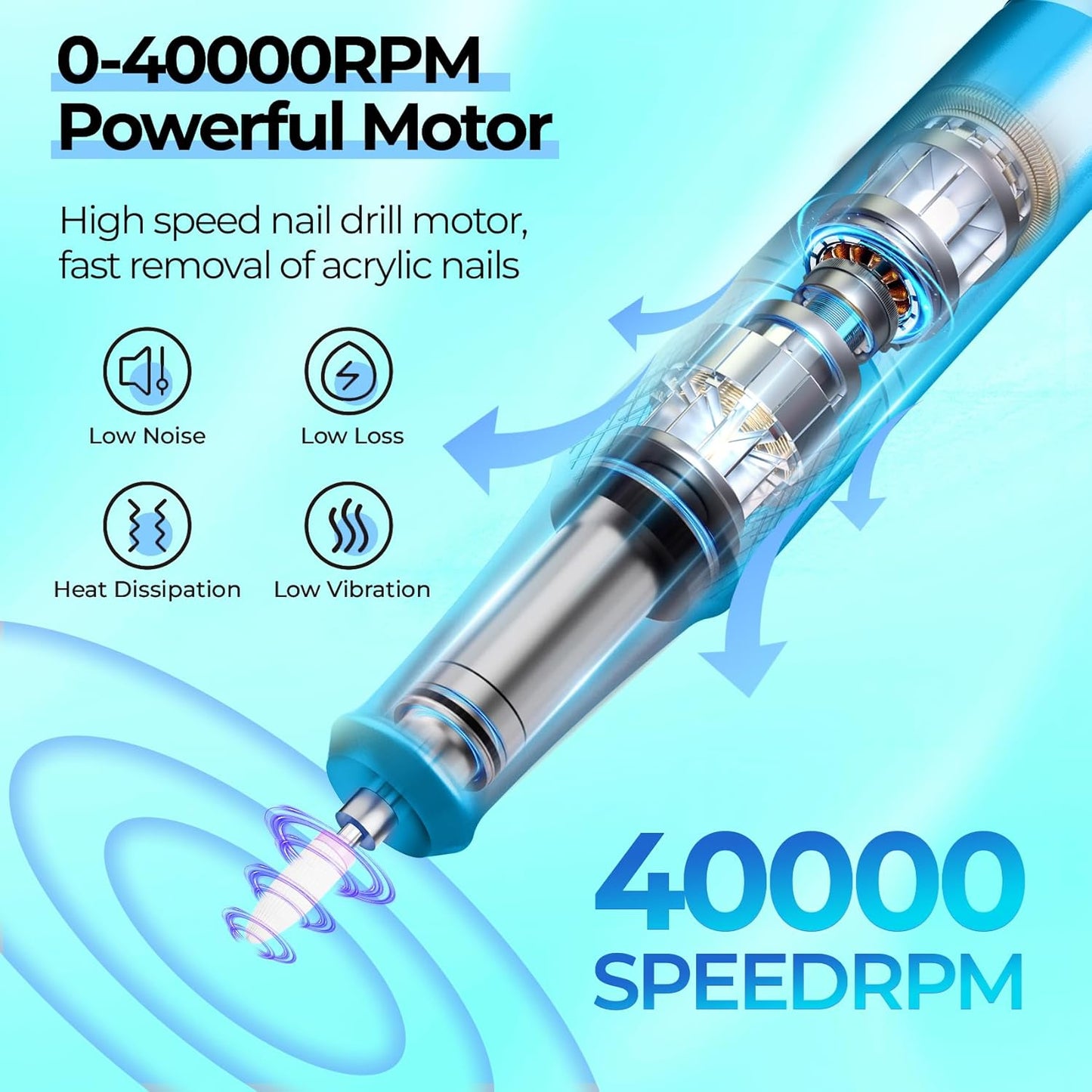 Electric Nail Drill Professional: 40000RPM Electric Nail File Kit E File Nail Drill Machine with LCD Display for Acrylic Gel Nail, Manicure Pedicure Polishing Nail Grinder for Salon Home Use