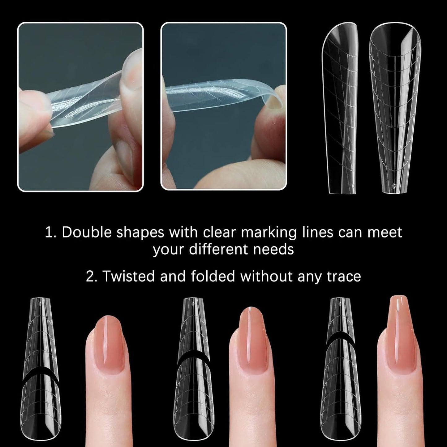 120 Pcs Poly Extension Gel Dual Nail Forms Nail Molds With Scale Builder Coffin Nail for Gel Manicure Nail Art Design Salon DIY at Home (Long Ferrari Dual Nail Forms Set)